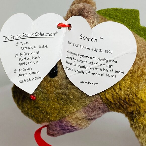 VNTG "SCORCH" 1998 Magical Mystery Dragon With Wings Ty Beanie Baby 7" MWMT - Picture 2 of 7
